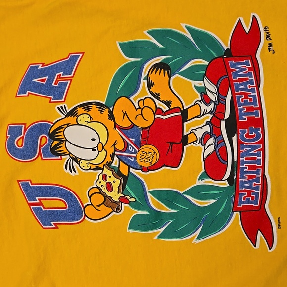 90's Vintage Garfield Eating Team Olympics Child's T Shirt Single Stitch - Picture 2 of 7
